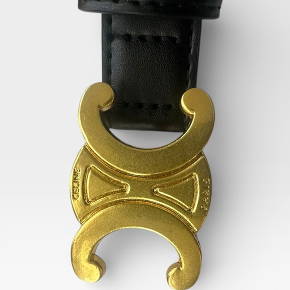 Celine Paris Black Leather Triomphe Belt Gold Hardware EU 110 Never Worn w/ Box - Picture 7 of 11